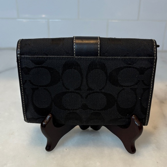 Coach Wallet Black Jacquard Signature Stripe Compact Sized Tri-Fold - Picture 2 of 11